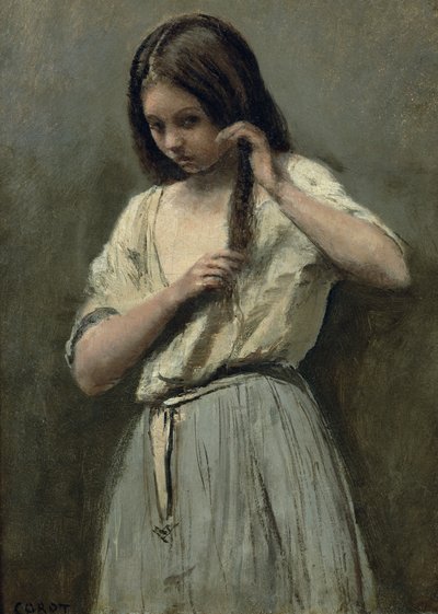 Ung pige ved sit toilet af Jean Baptiste Camille Corot
